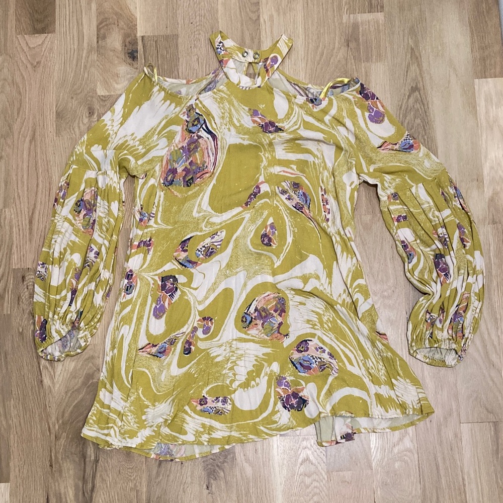 Free People Yellow and Purple Floral Tunic